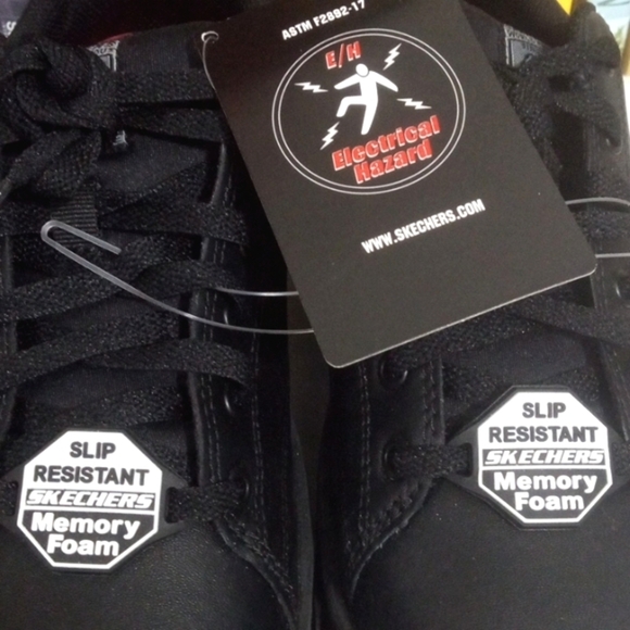 SKECHERS BLACK SLIP RESISTANT AIR-COOLED MEMORY FOAM WORK SHOES SIZE 7.5 NWT - Picture 6 of 8
